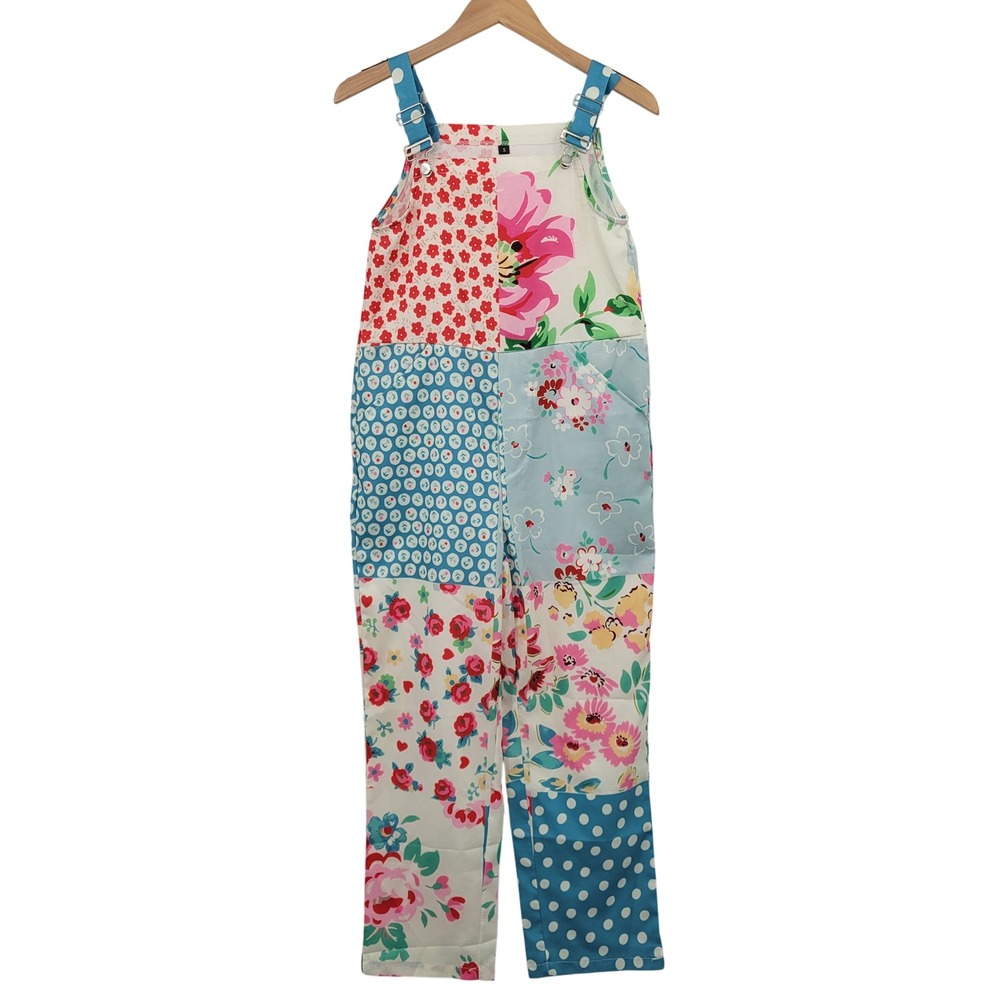 Patchwork Floral Overalls Women Size Small Multicolor Boho Cottagecore Eclectic